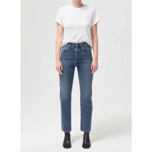 AGOLDE Pinch Waist High Rise Straight Jeans Size 24 Distressed Denim - Picture 1 of 5